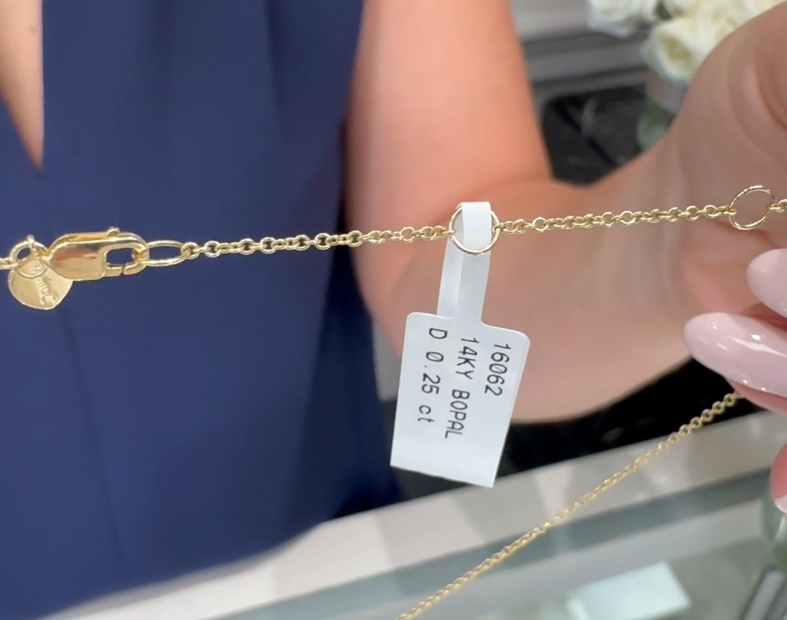Meira T 14K Yellow Gold Blue Opal Necklace with 0.25 Carat Diamonds For Sale 1