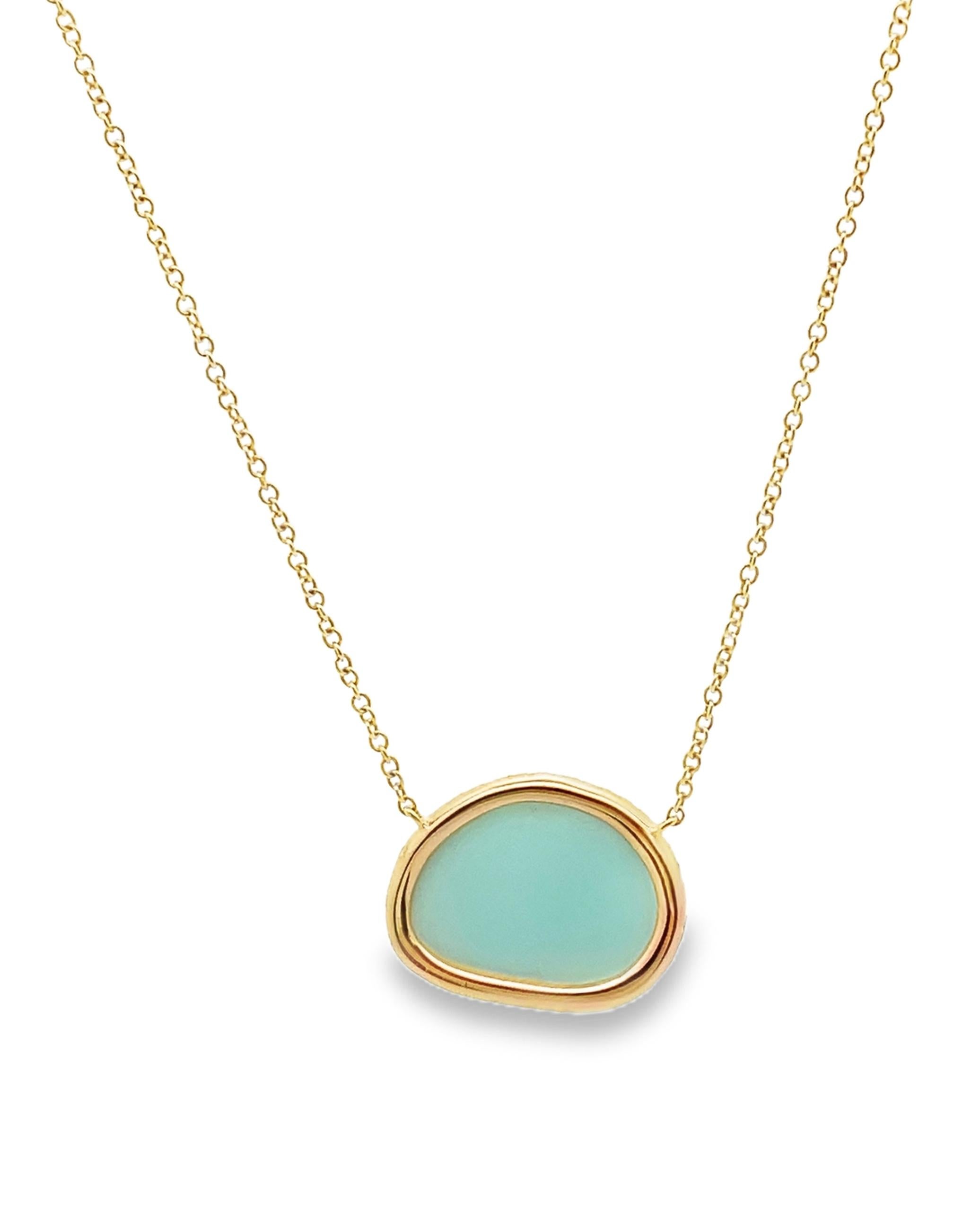 Meira T 14K Yellow Gold Blue Opal Necklace with Diamonds In New Condition For Sale In Old Tappan, NJ