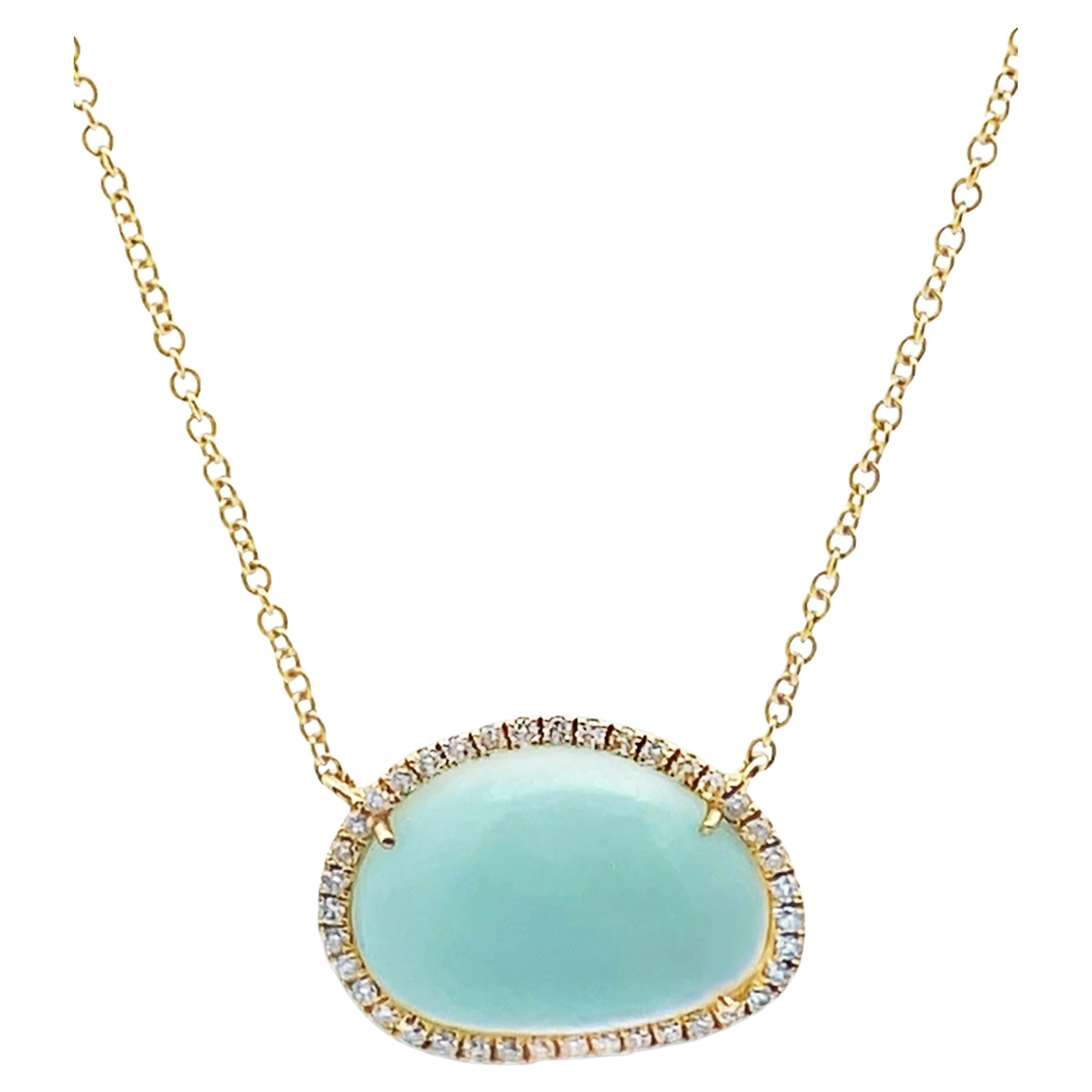 Meira T 14K Yellow Gold Blue Opal Necklace with Diamonds For Sale