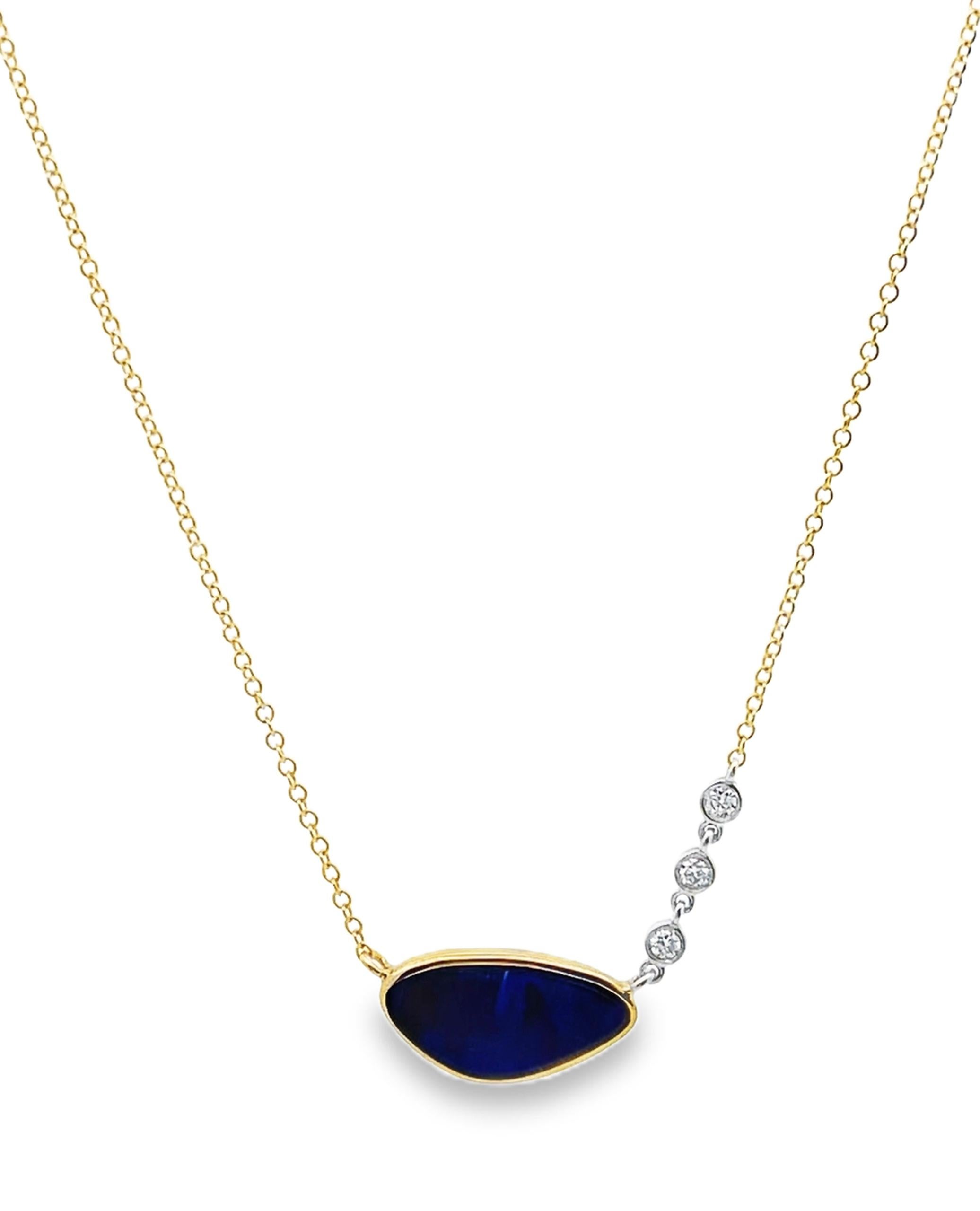 Contemporary Meira T 14K Yellow Gold Dark Blue Opal with Diamonds For Sale