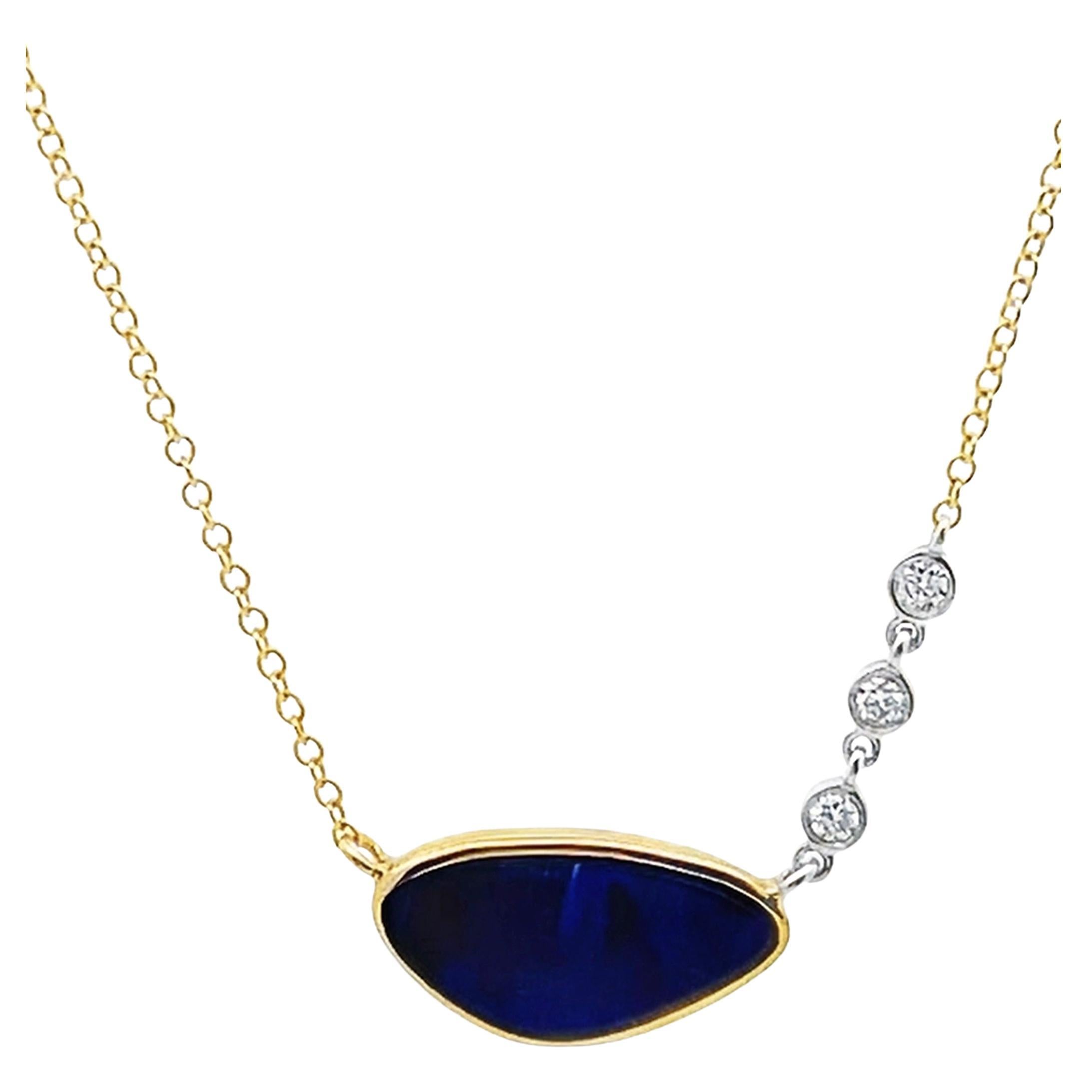 Meira T 14K Yellow Gold Dark Blue Opal with Diamonds