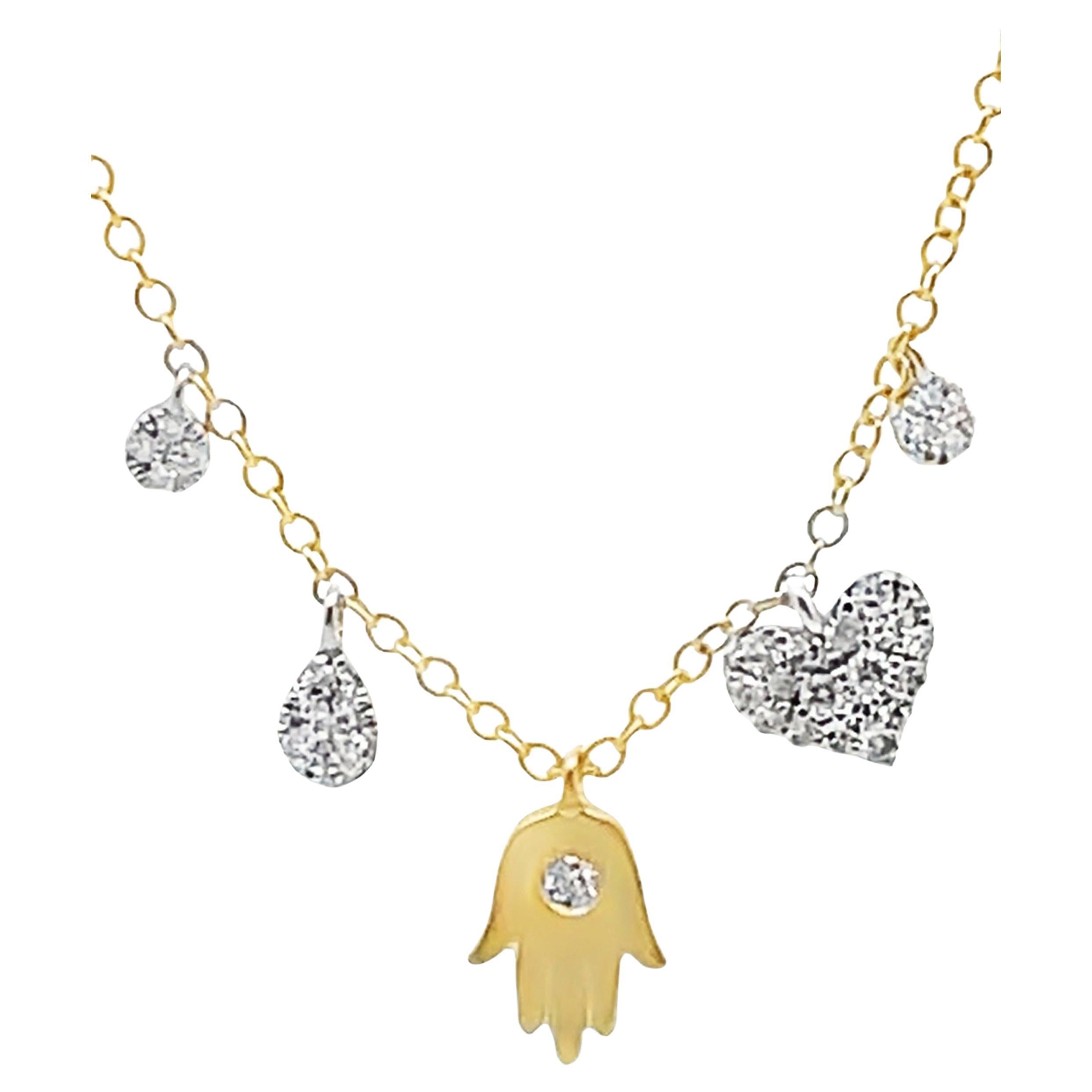 Meira T. 14K Yellow Gold Hand of God Diamond Hamsa Necklace