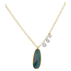 Meira T. 14K Yellow Gold Oval Opal & Round Diamonds Pendant Necklace