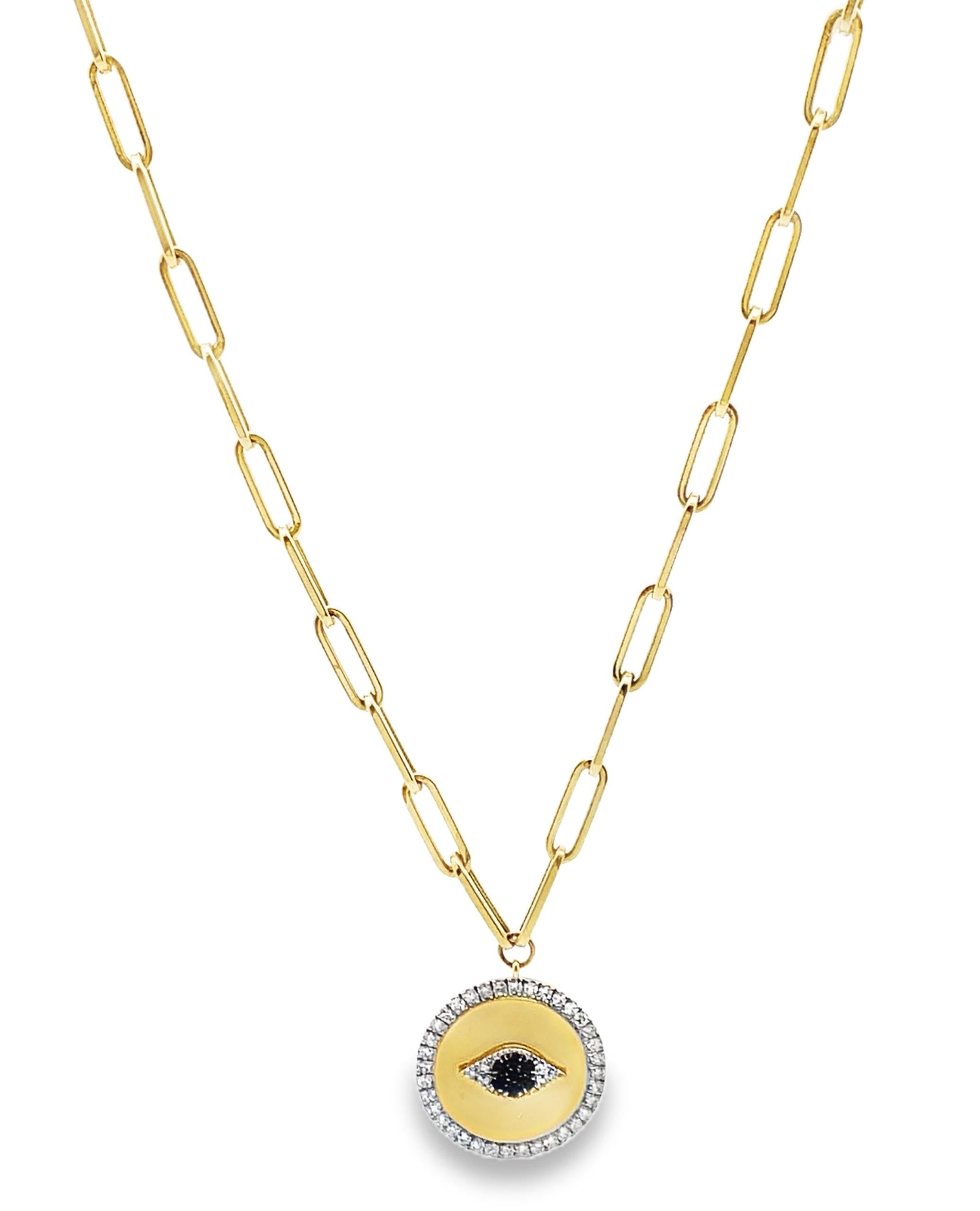 Contemporary Meira T 14K Yellow Gold Paperclip Chain Evil Eye Necklace with Sapphires For Sale