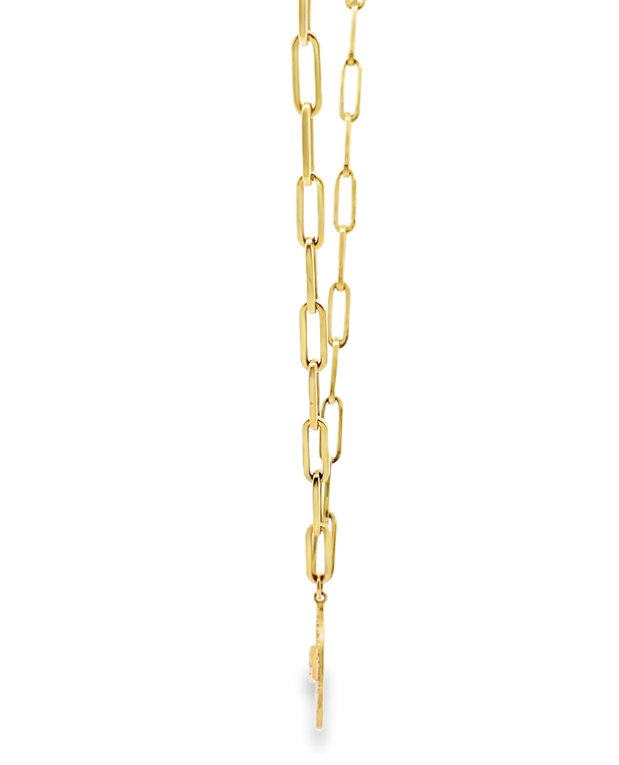 Round Cut Meira T 14K Yellow Gold Paperclip Chain Evil Eye Necklace with Sapphires For Sale