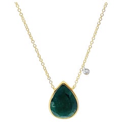 Meira T 14K Yellow Gold Pear Shaped 5.03 Carat Emerald Necklace with Diamonds