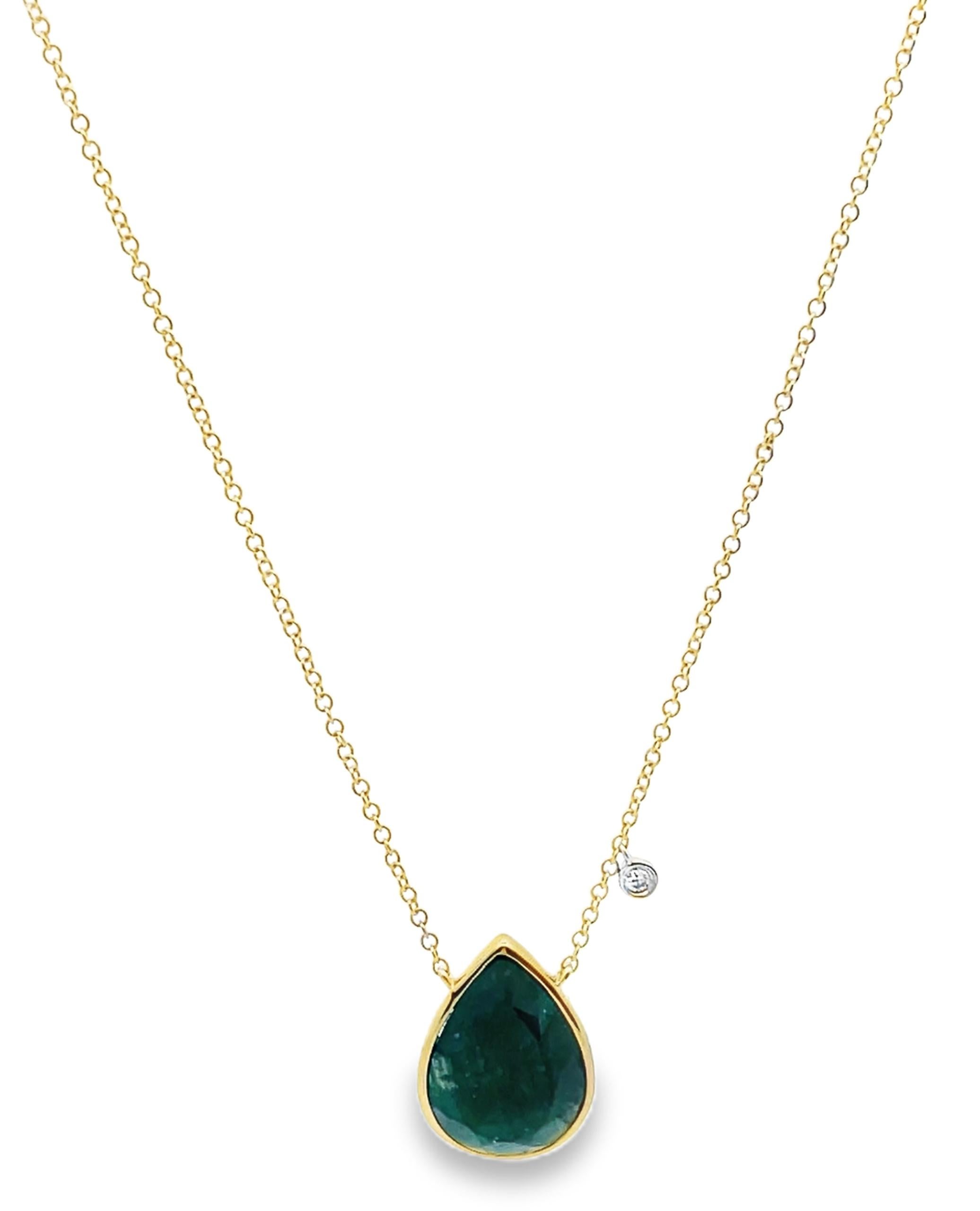 Contemporary Meira T 14K Yellow Gold Pear Shaped Emerald Necklace with Diamonds For Sale