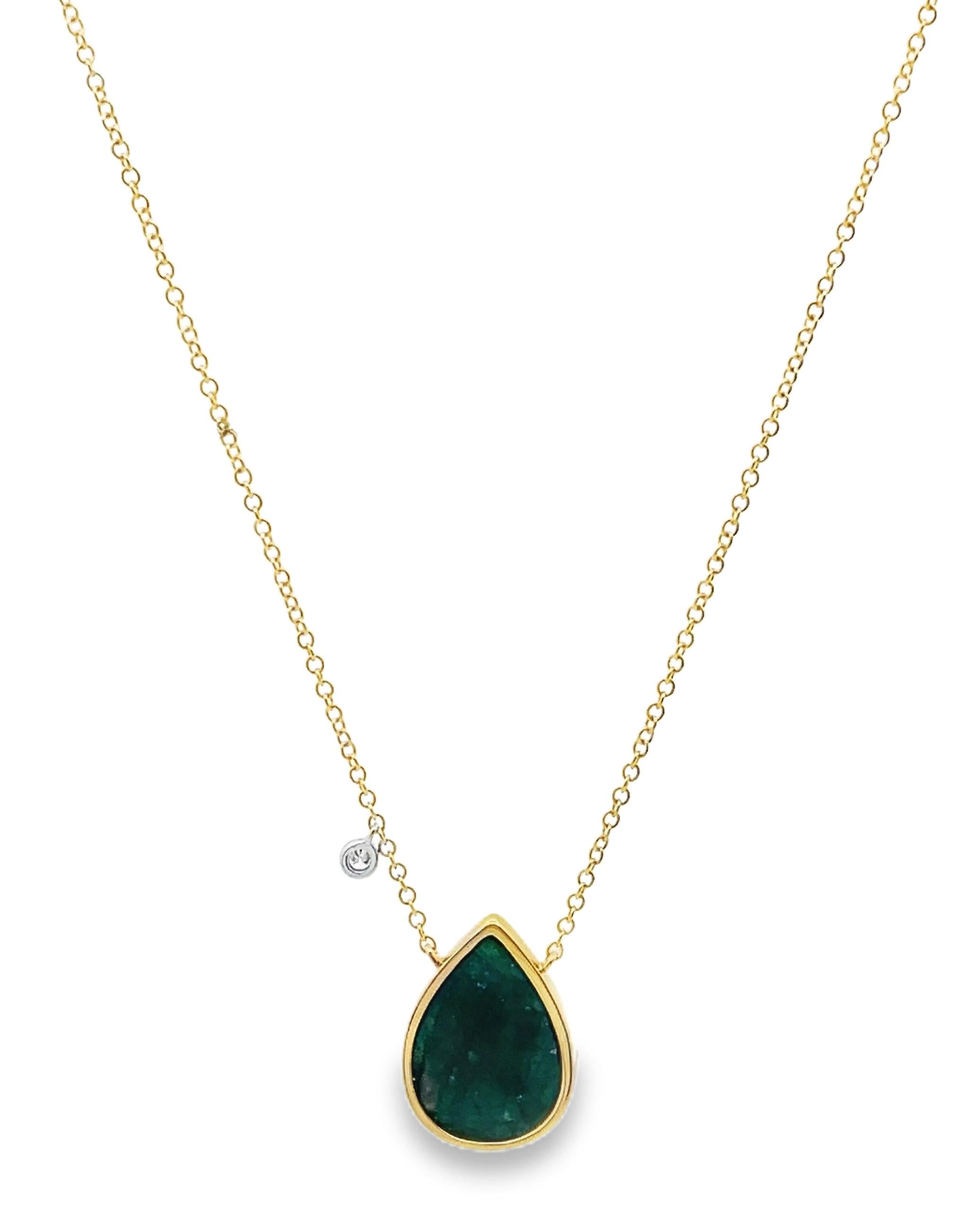 Meira T 14K Yellow Gold Pear Shaped Emerald Necklace with Diamonds In New Condition For Sale In Old Tappan, NJ