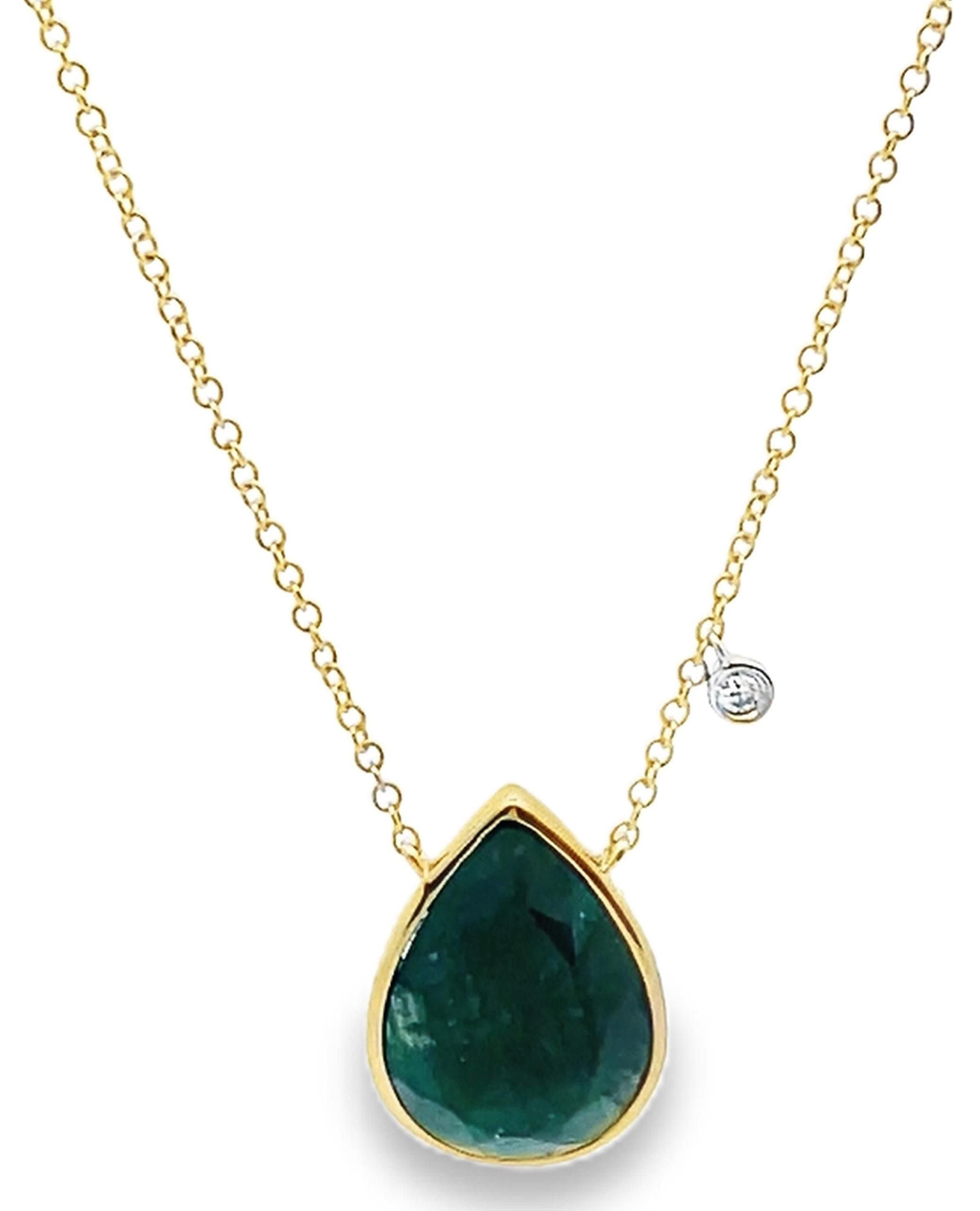 Meira T 14K Yellow Gold Pear Shaped Emerald Necklace with Diamonds