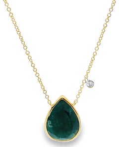Meira T 14K Yellow Gold Pear Shaped Emerald Necklace with Diamonds