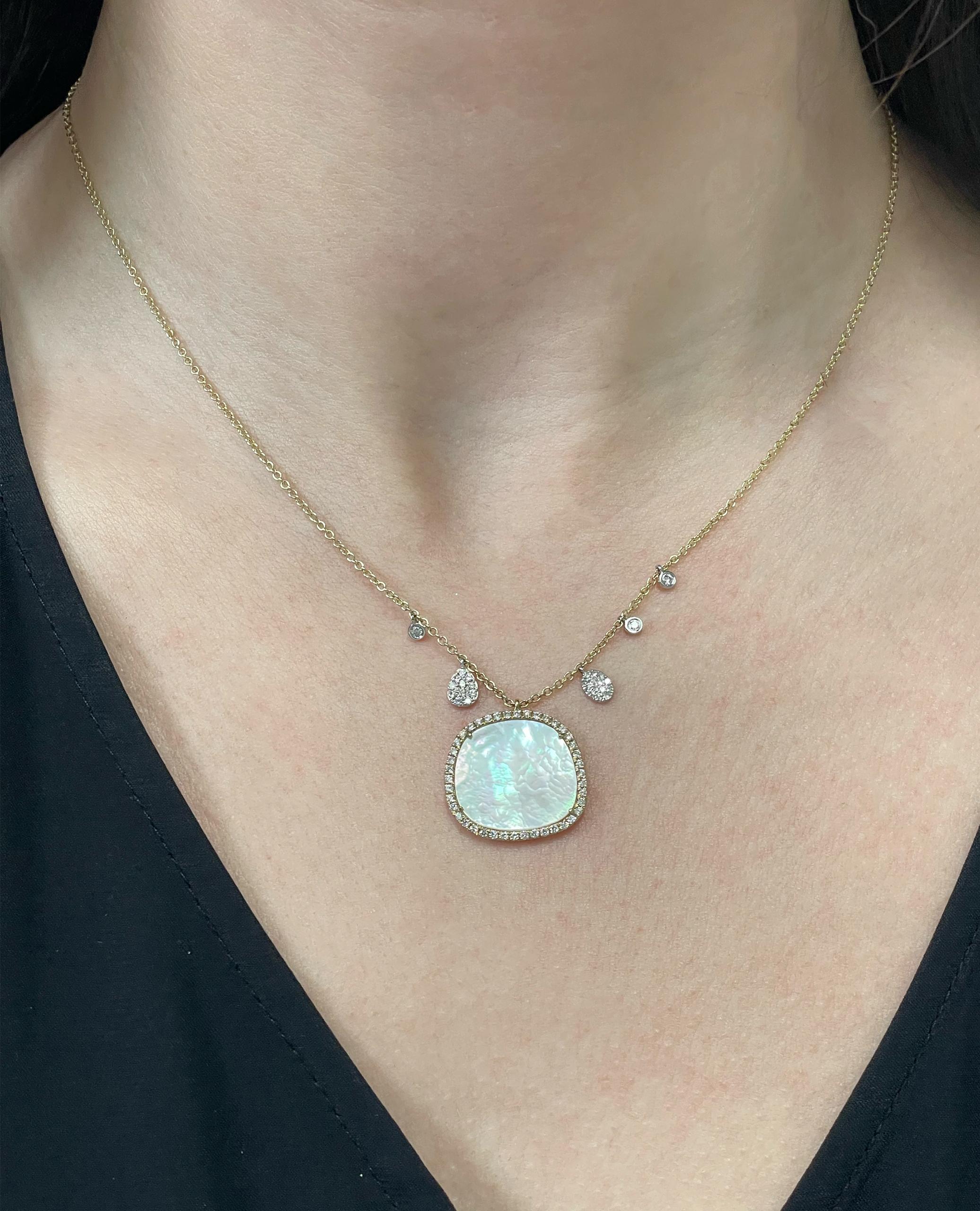 Meira T. 14K yellow gold pendant necklace with diamonds weighing 0.47 carat total and center pearl weighing 4.00 carats.  

- Necklace can be worn 16, 17, or 18 inches. 