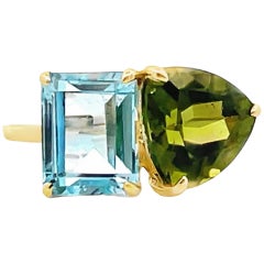 Meira T. Bague en or jaune 14K aigue-marine et péridot