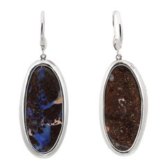 Meira T Boulder Opal & Diamond Drop Earrings 925 Sterling Silver 14K white Gold