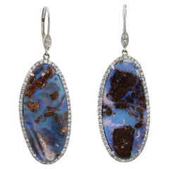 Meira T Boulder Opal & Diamond Drop Earrings 925 Sterling Silver 14K white Gold