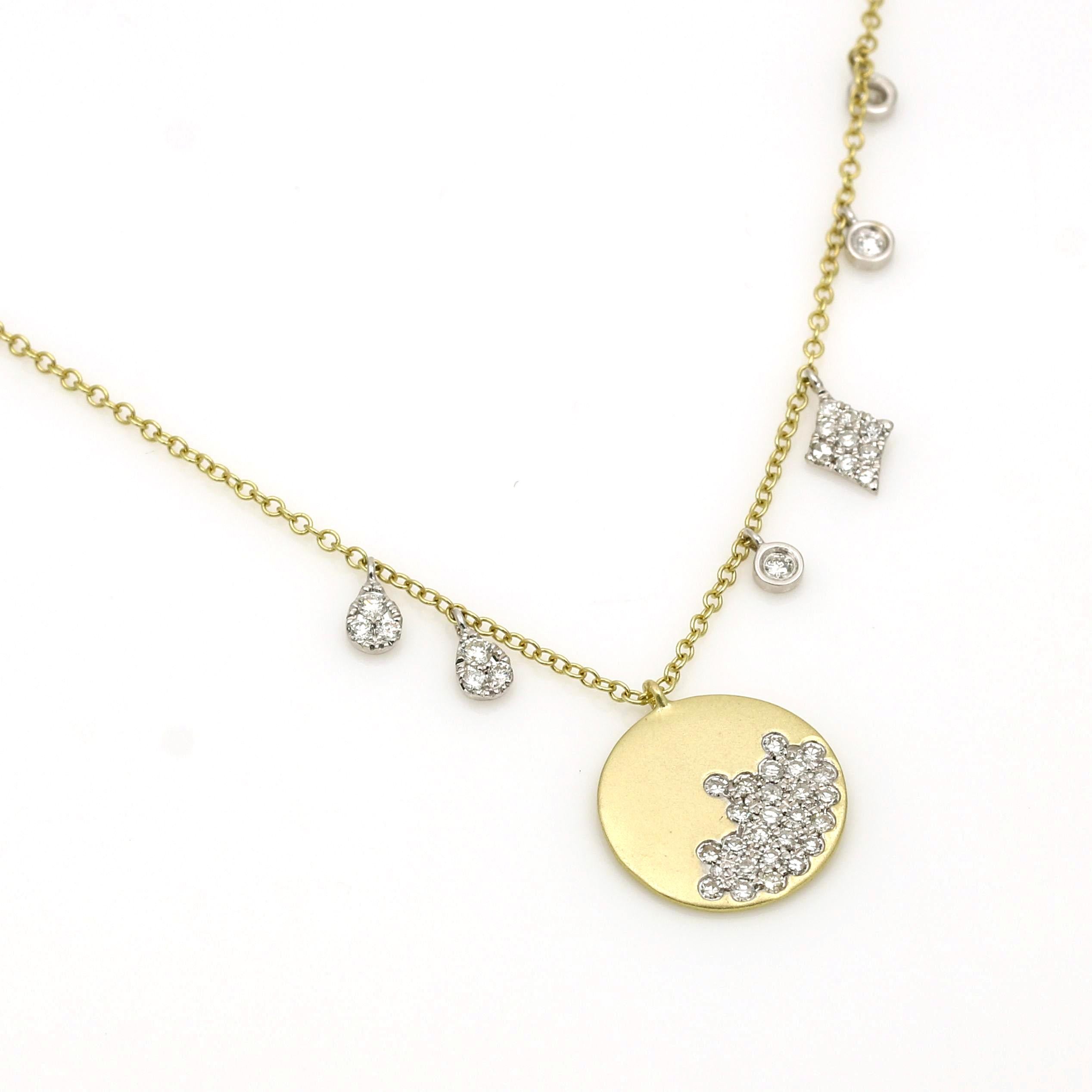 The Meira T Brushed Gold and Diamonds Necklace is a dainty and elegant piece of jewelry perfect for layering. The necklace features a cable chain with an adjustable loop and a lobster clasp, making it easy to wear and adjust to the ideal