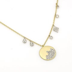 Meira T Brushed 14k Gold and Diamonds Necklace with Dangling Charms