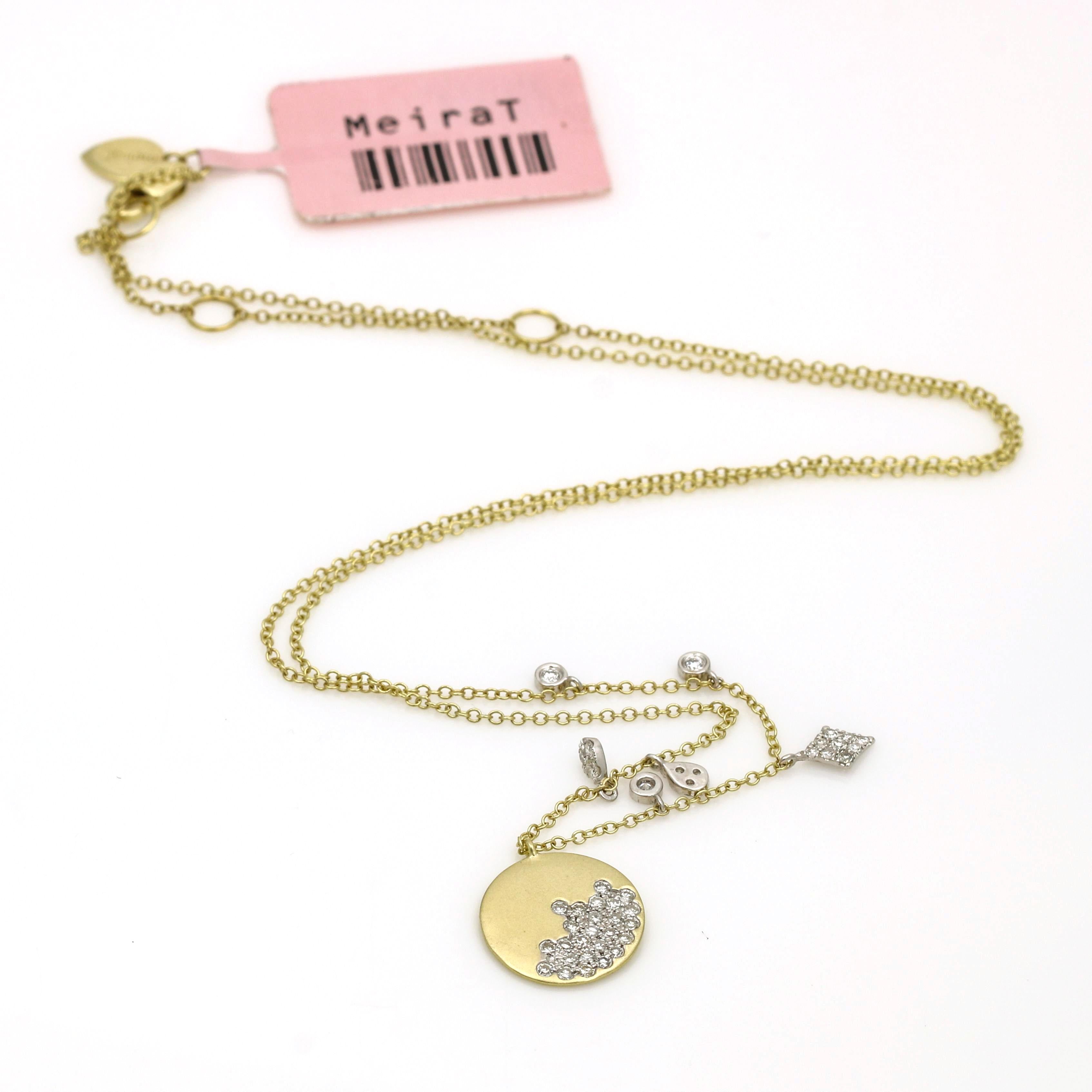 Contemporary Meira T Brushed 14k Gold and Diamonds Necklace with Dangling Charms For Sale