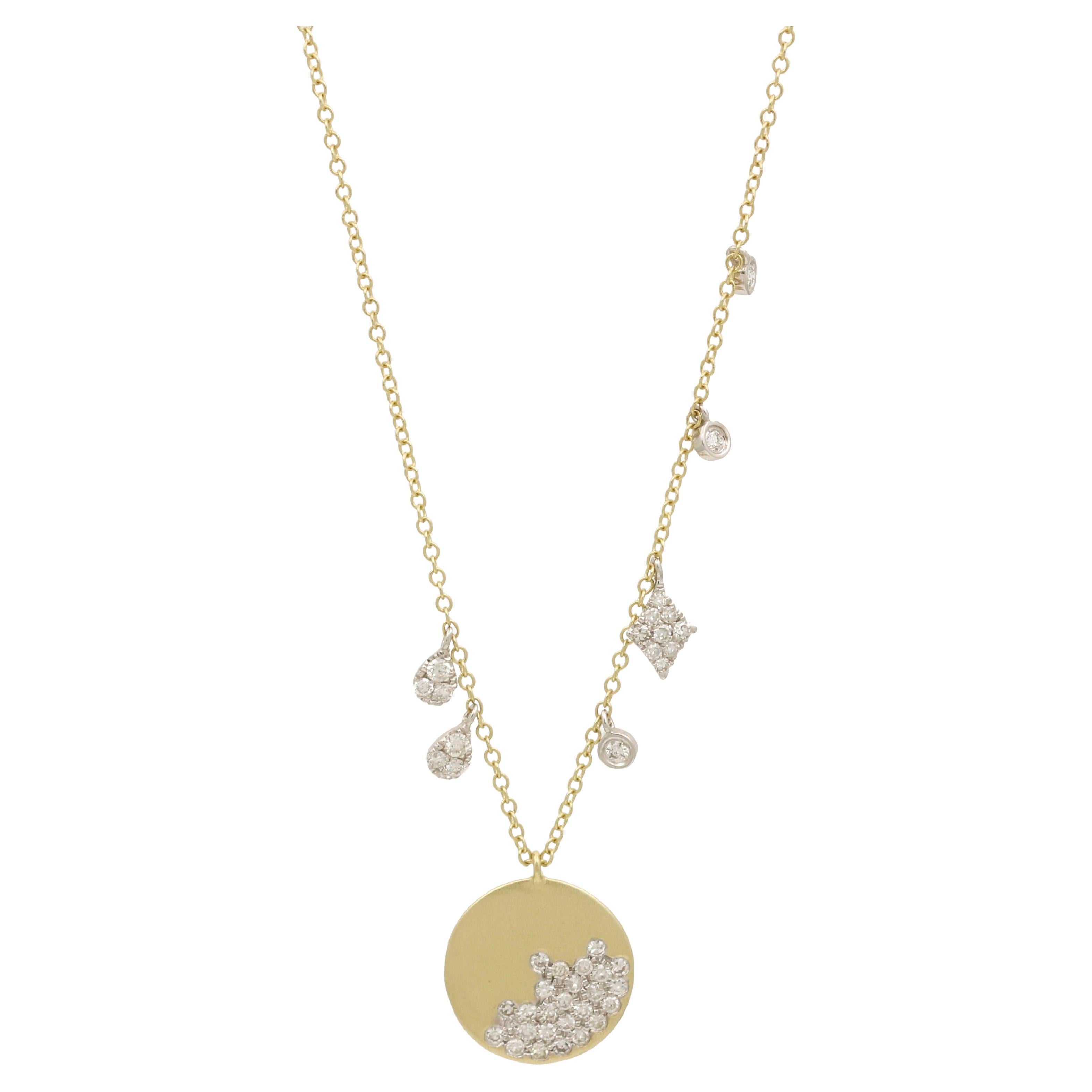 Meira T Brushed 14k Gold and Diamonds Necklace with Dangling Charms For Sale