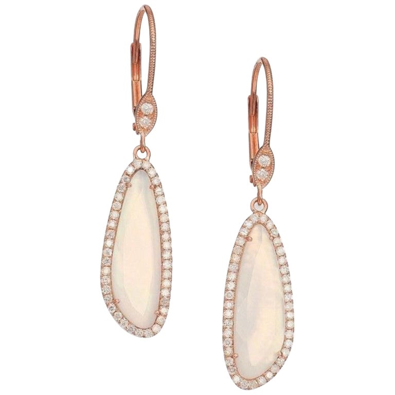 Meira T Chalcedony Rose Gold and Diamond Drop Earrings at 1stDibs