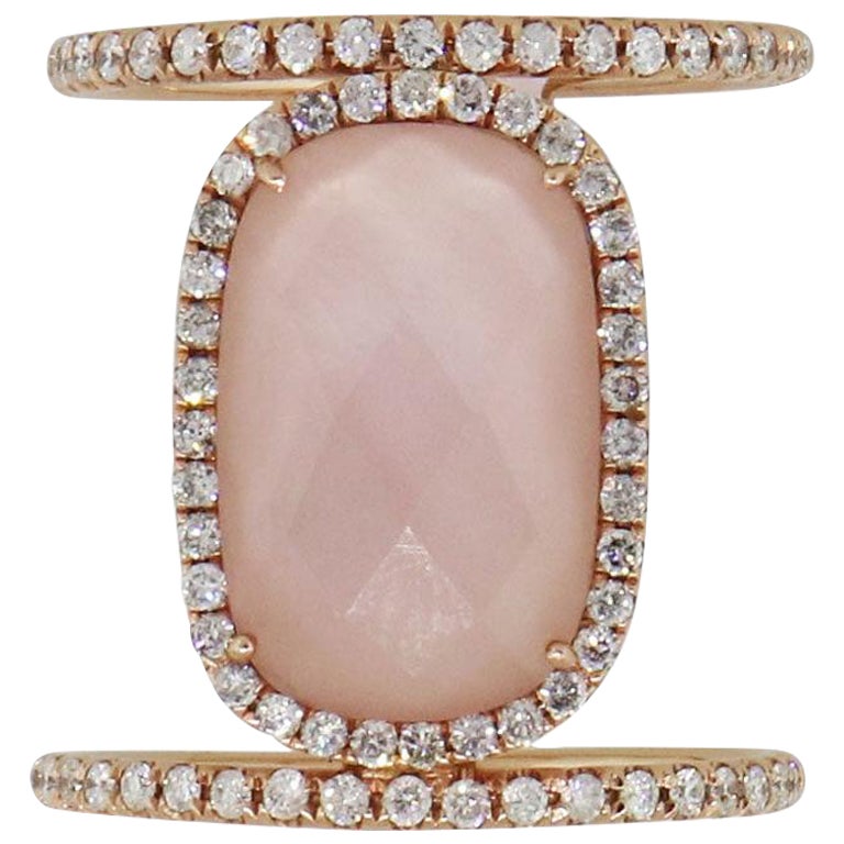 Meira T Anillo de doble banda de diamantes y cuarzo rosa
