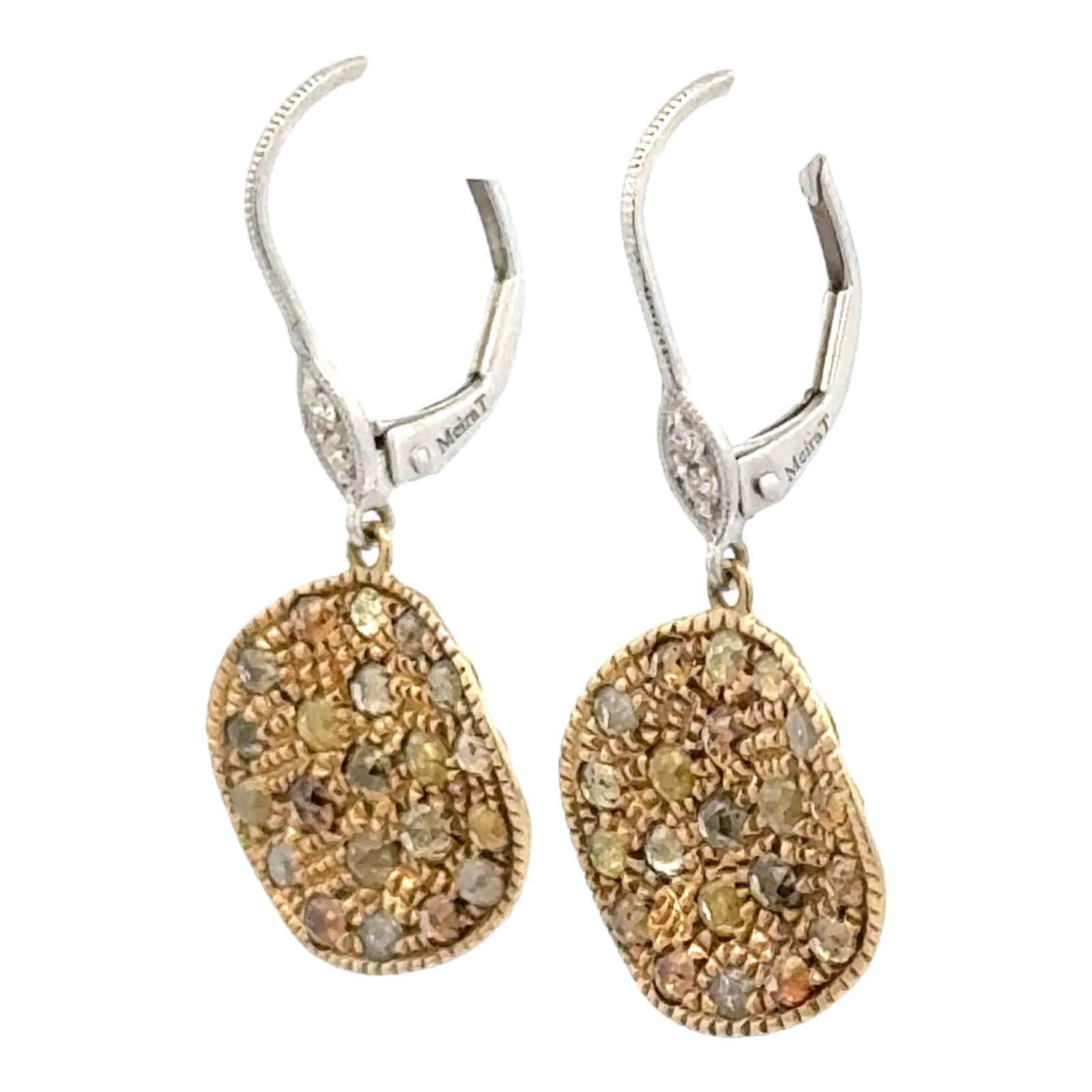 Modern Meira T Diamond Drop 14 Karat Yellow & White Gold Disc Drop Dangle Earrings