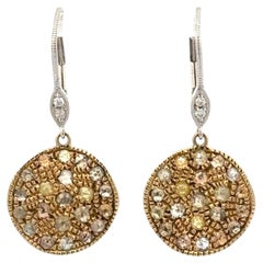 Boucles d'oreilles pendantes avec disque en or jaune et blanc 14 carats et diamants T