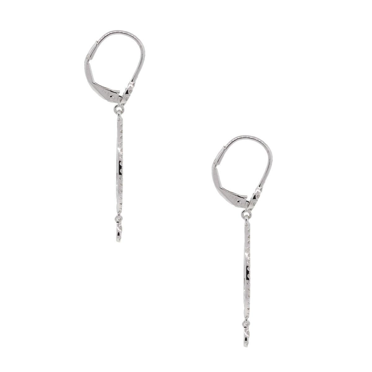Designer: Meira T
Style: Meira T white gold 0.62ctw diamond pave tear drop earrings
Material: 14k White Gold
Diamond Details: Approximately 0.62ctw of round brilliant diamonds. Diamonds are G/H in color and SI in clarity
Earring Measurements: 1.50″