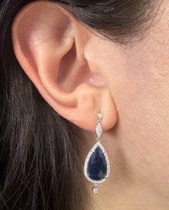 Meira T E10297/WB 14K White Gold Pear Shaped Sapphire and Diamond Drop Earrings