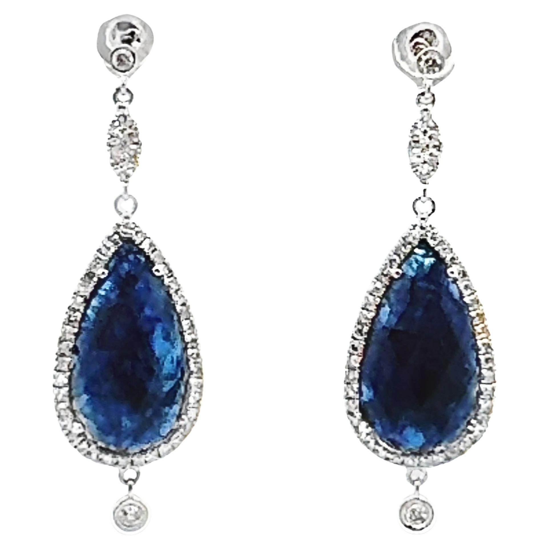 Meira T E10297/WB 14K White Gold Pear Shaped Sapphire and Diamond Drop Earrings