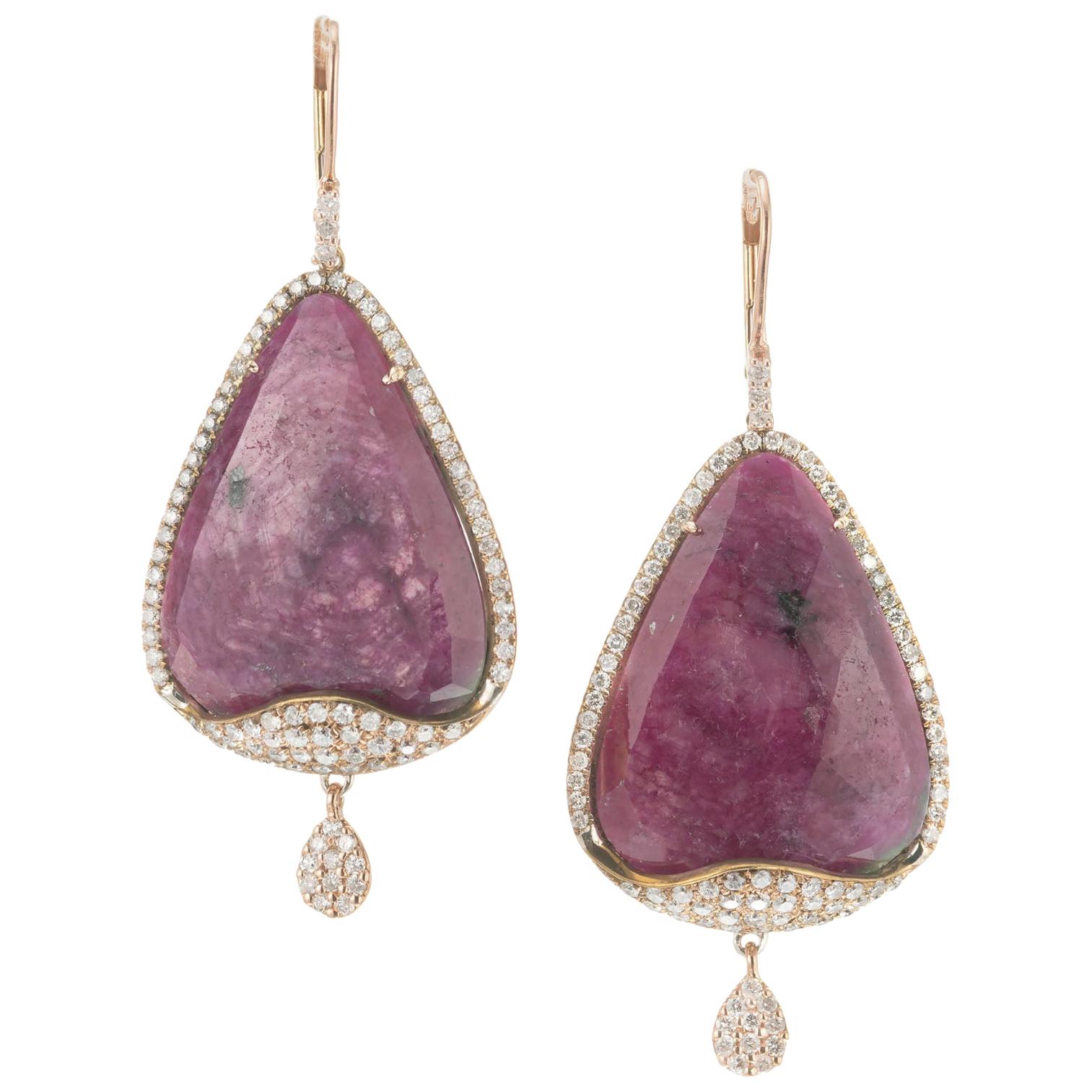 Meira T. Pendants d'oreilles en or rose avec diamants et rubis de 34,38 carats, certifiés GIA