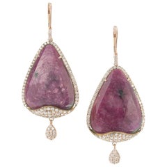 Meira T. GIA Certified 34.38 Carat Ruby Diamond Rose Gold Dangle Earrings