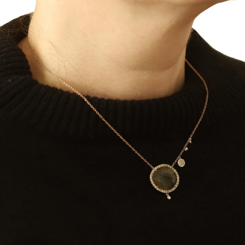 Meira T Labradorite Diamond Halo Pendant Necklace 16