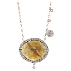 Meira T Labradorite Diamond Halo Pendant Necklace 16" - Rose Gold 14k 925 Oval