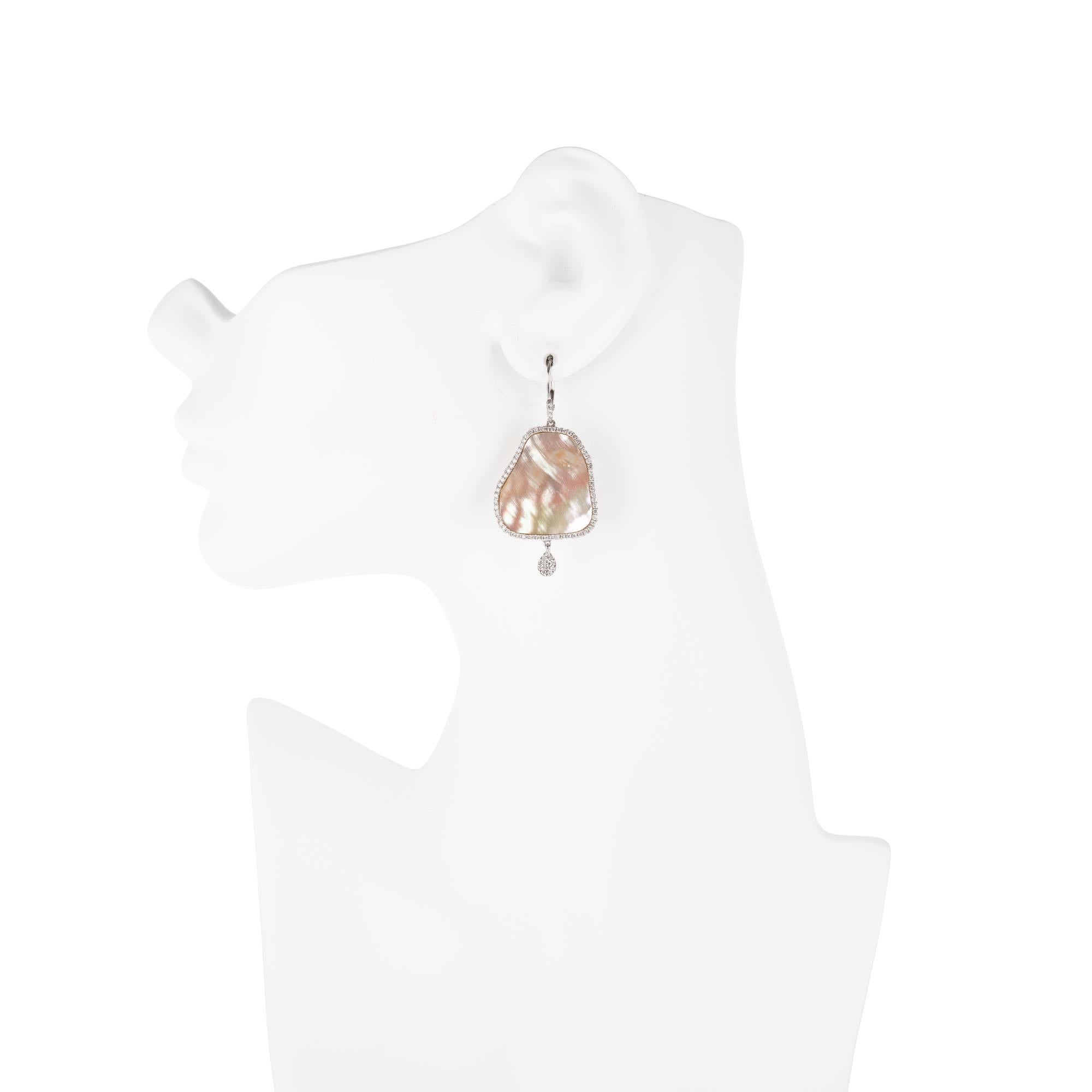 Women's Meira T Mother of Pearl Diamond Gold Dangle Earrings For Sale