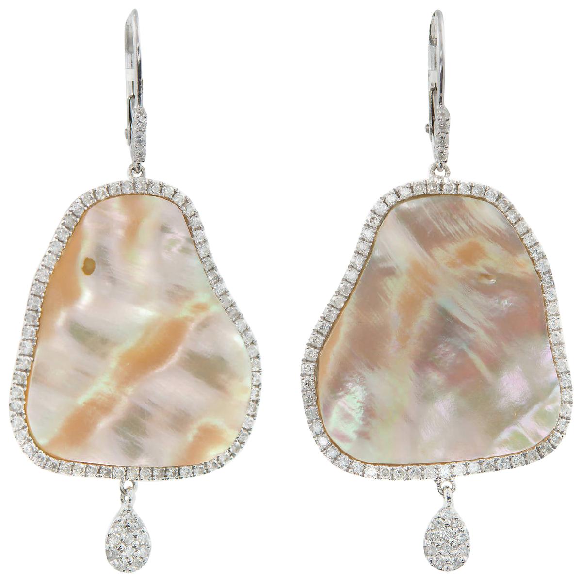 Meira T Mother of Pearl Diamond Gold Dangle Earrings For Sale