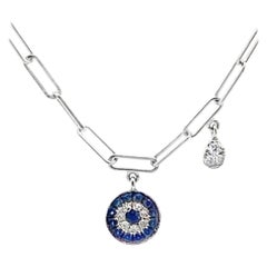 Meira T N13062 Collana con ciondolo a forma di "occhio malvagio" in oro bianco 14 carati, lunghezza regolabile