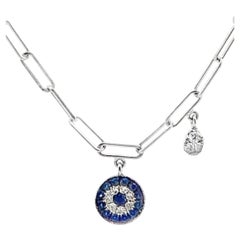 Meira T N13062 14K White Gold Evil Eye Paperclip Necklace Adjustable Length