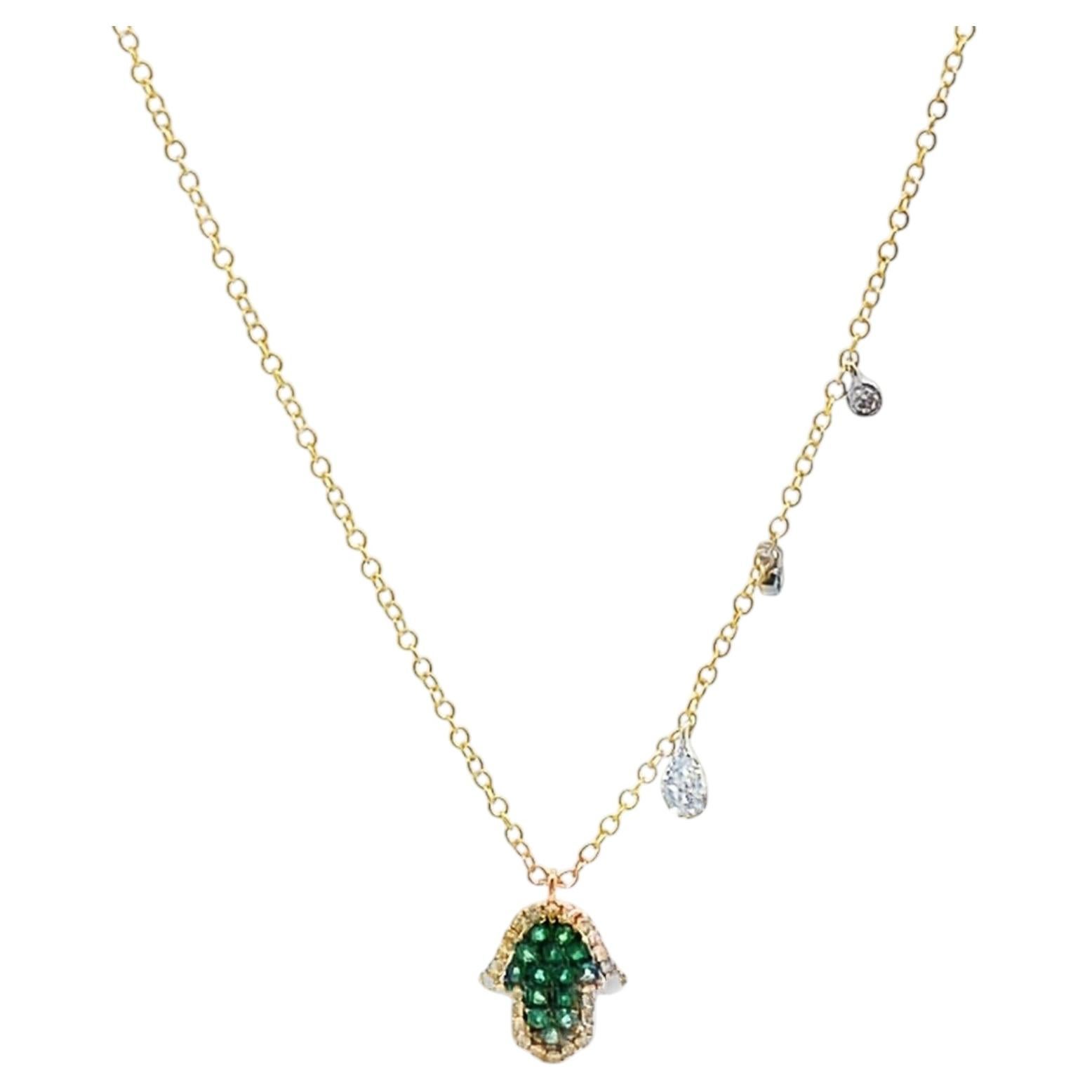 Meira T. N13124/TY Collar Mano Hamsa Esmeralda Oro Amarillo 14K