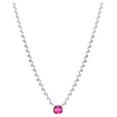 Meira T N13975/WP Collar de oro blanco de 14 quilates con diamantes y zafiro rosa ovalado
