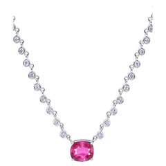 Meira T N13975/WP Collana in oro bianco 14K con diamanti e zaffiri rosa ovali