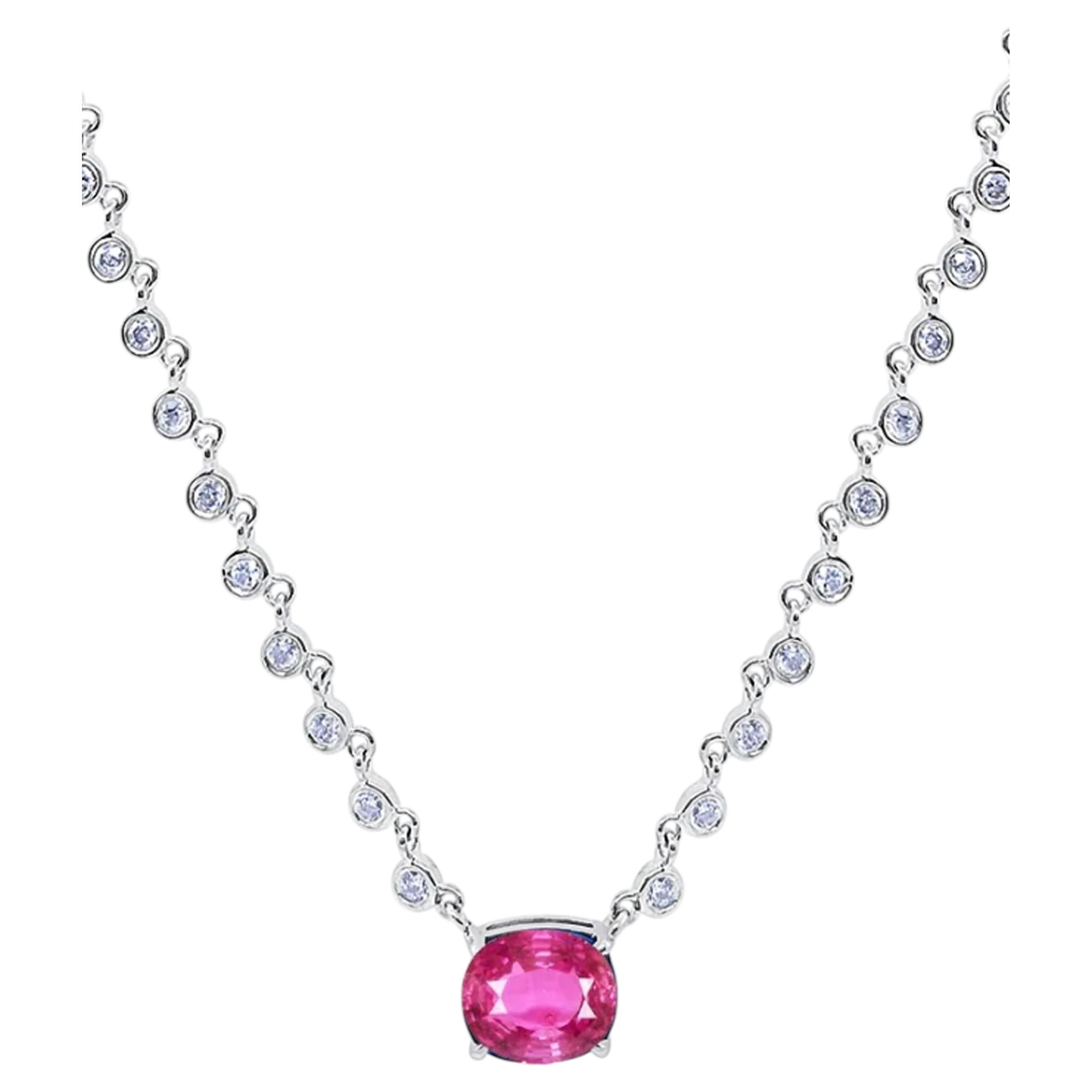 Meira T N13975/WP Collier en or blanc 14K avec diamants et saphir rose ovale