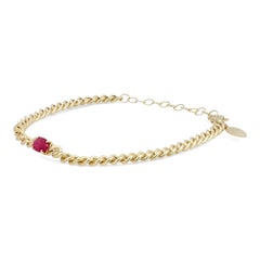 Meira T Oval Shape Ruby Cuban Link Chain Bracelet 14K Yellow Gold