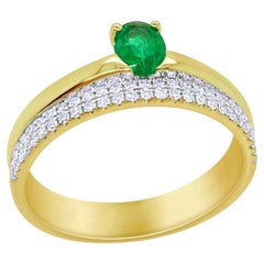 Meira T. R10060/YE Anello a doppia fila in oro giallo 14K con diamanti e smeraldo ovale