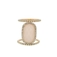 Meira T Rose Quartz & Diamond Halo 14-Karat Double Band Ring In Stock