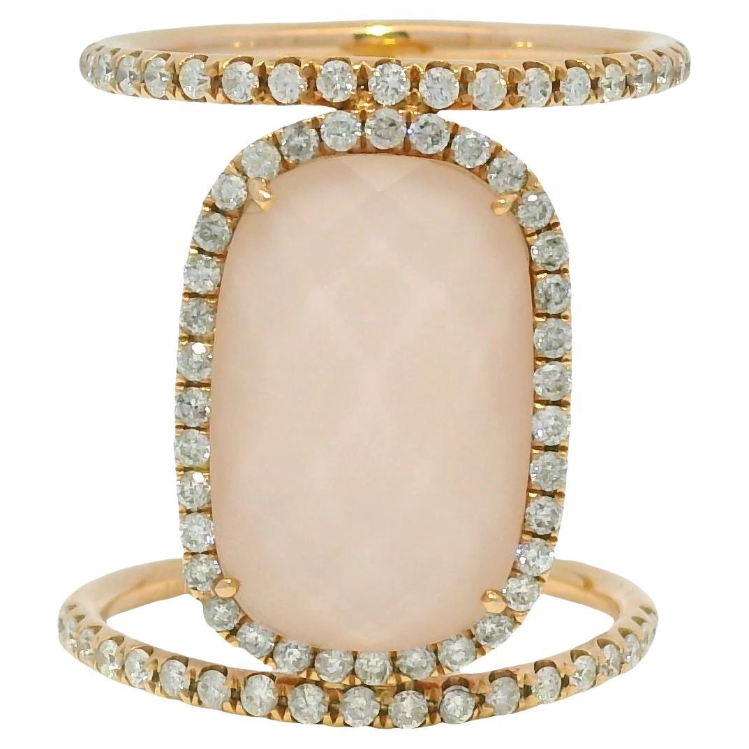 Meira T Rose Quartz 
Diamond Halo 14-Karat Double Band Ring In Stock For Sale