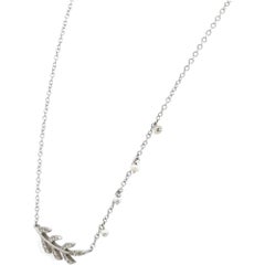 Meira T Round Cut Diamond & Pearls Leaf Pendant Necklace 14K White Gold