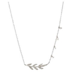 Meira T Round Cut Diamond & Pearls Leaf Pendant Necklace 14K White Gold