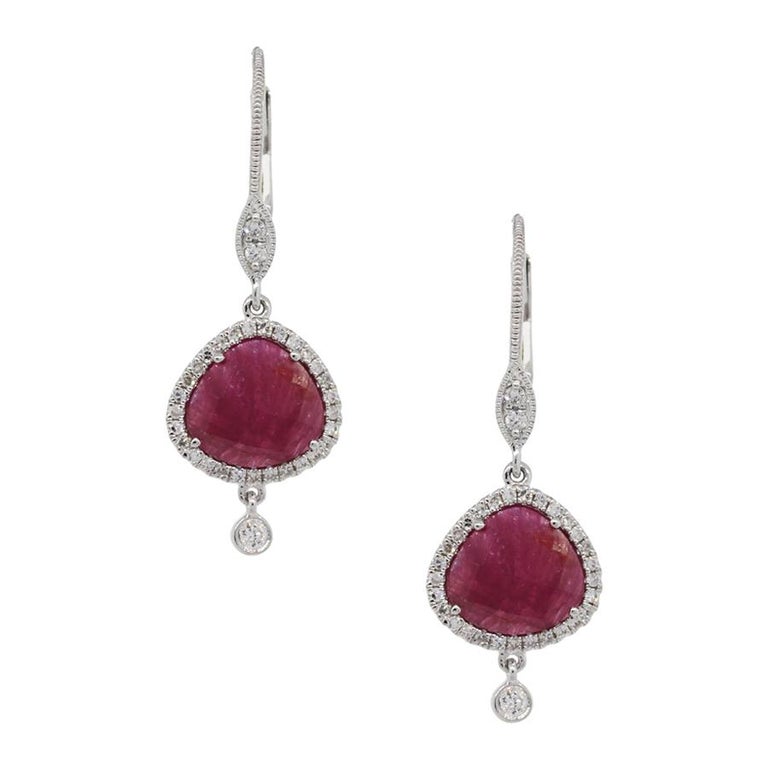 Meira T Ruby and Diamond Drop Earrings at 1stDibs
