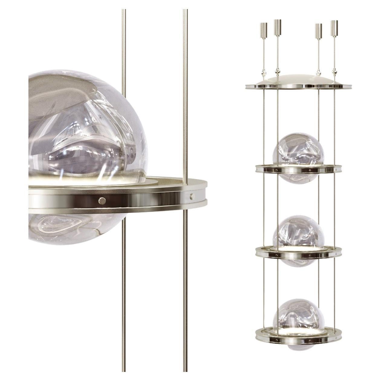 Meissa III Grand Nickel Chandelier with Art-Deco Vibes for High-Ceiling Space For Sale