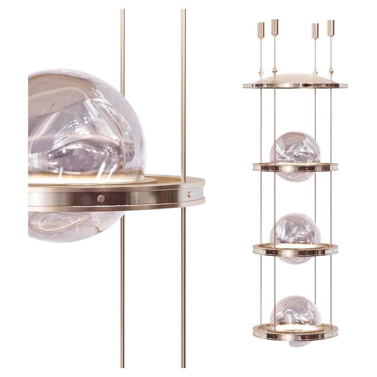 Meissa III Grand Polished Brass Chandelier with Art-Deco Vibes for High-Ceiling
